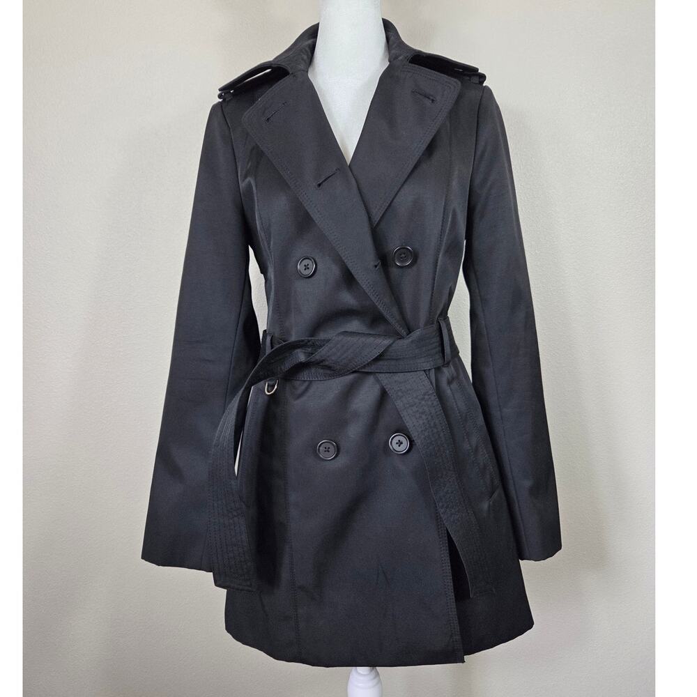 Express Woman's Classic Black Double Breasted Trench Coat Size XS Office Dressy